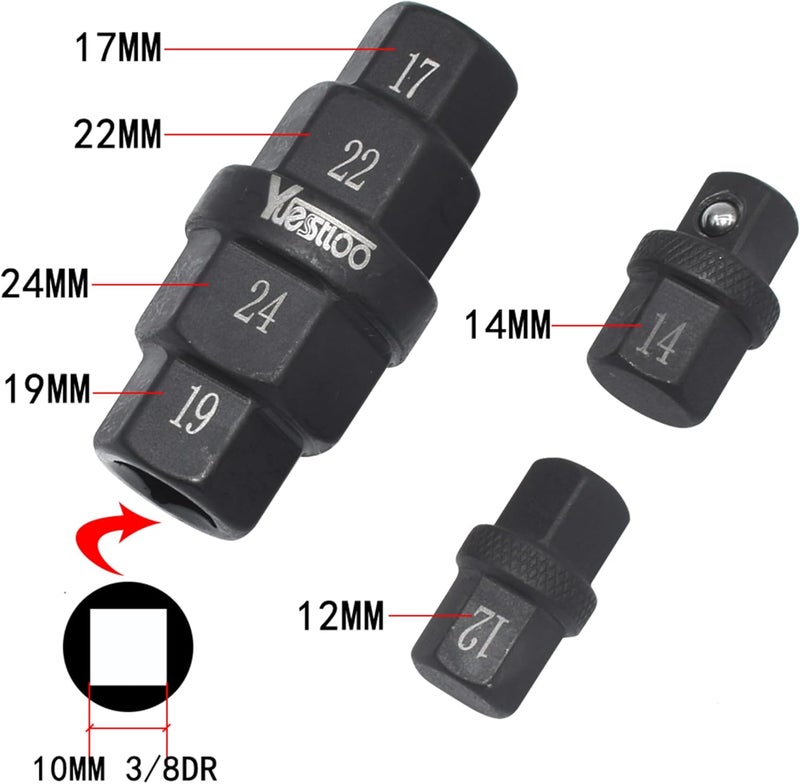 Yuesstloo Hex Axle Tool for Motorcycle Front Axle Wheel, Allen Axle Spindle Socket Adapter Tool, 3/8 Inch 12mm 14mm 17mm 19mm 22mm 24mm, 6 in 1 Motorcycle Hex Allen Axle Tool - Image 3